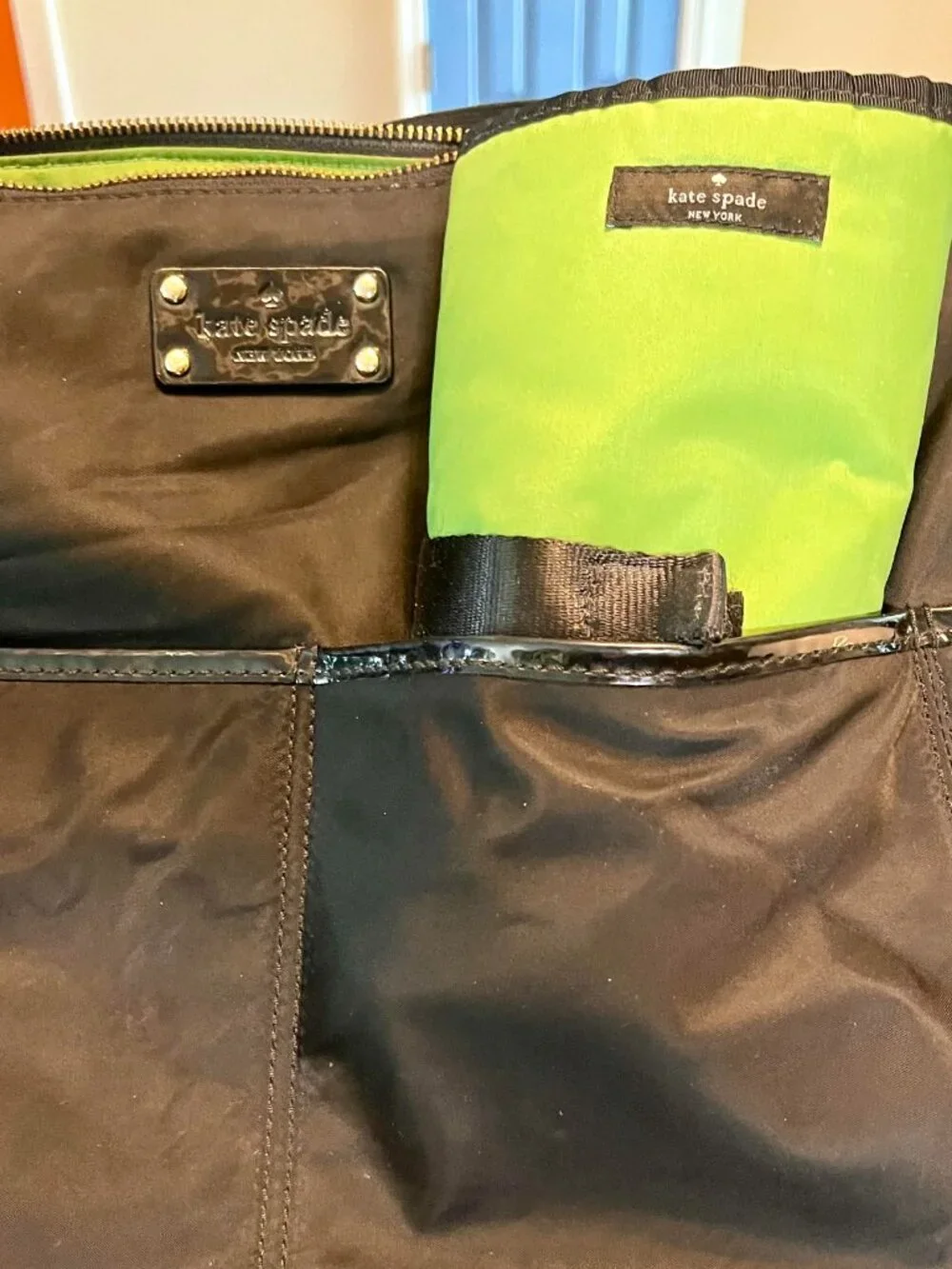Black Kate Spade Serena Nylon Baby Diaper Bag w/ Patent Leather Trim Adjustable